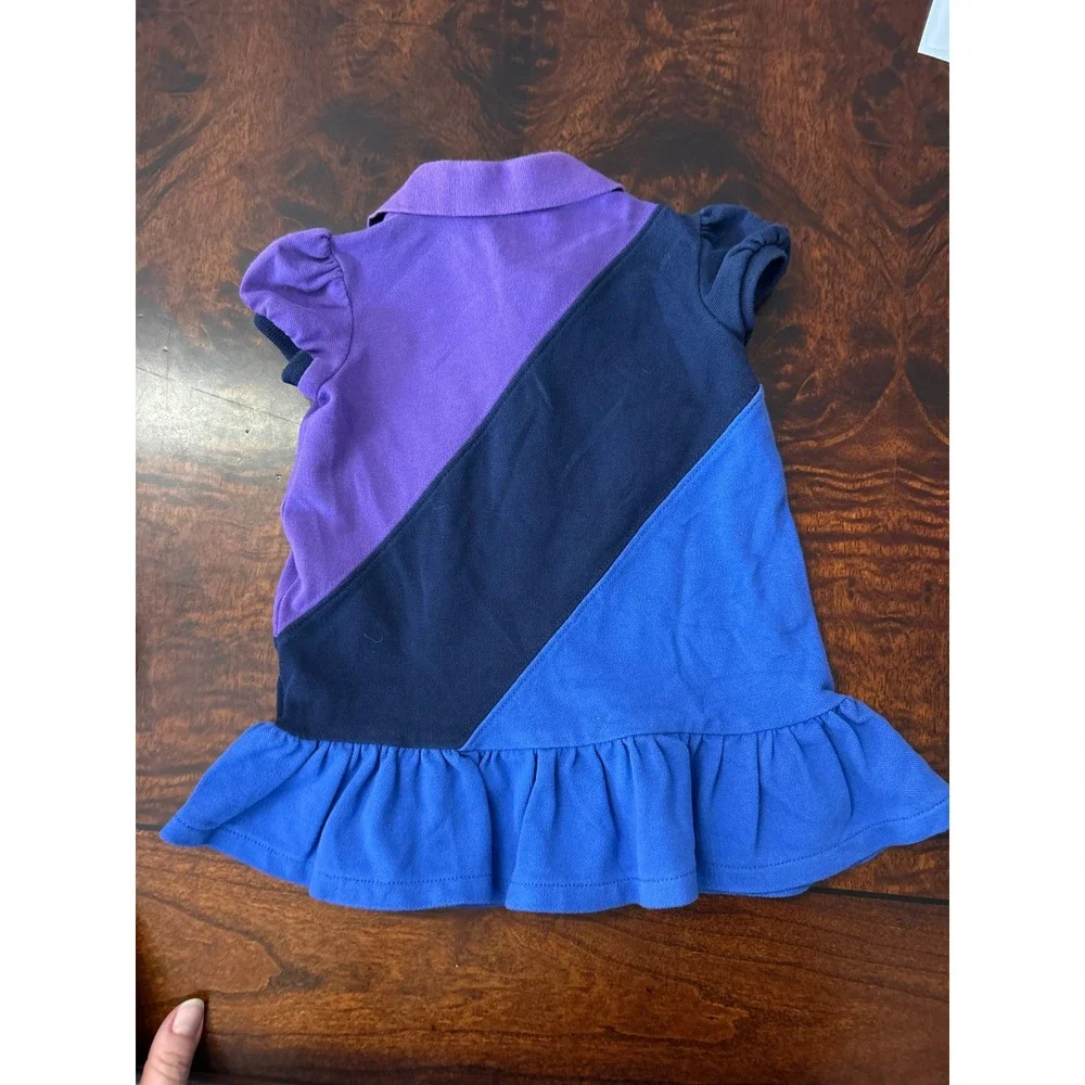 Ralph Lauren Baby Girls Colorblock Polo Dress Purple Blue Crest 6M